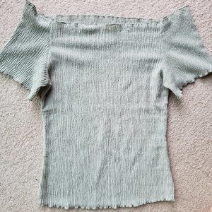 H&M Mint Green Crinkle Cut Off the Shoulder Top Sz Small